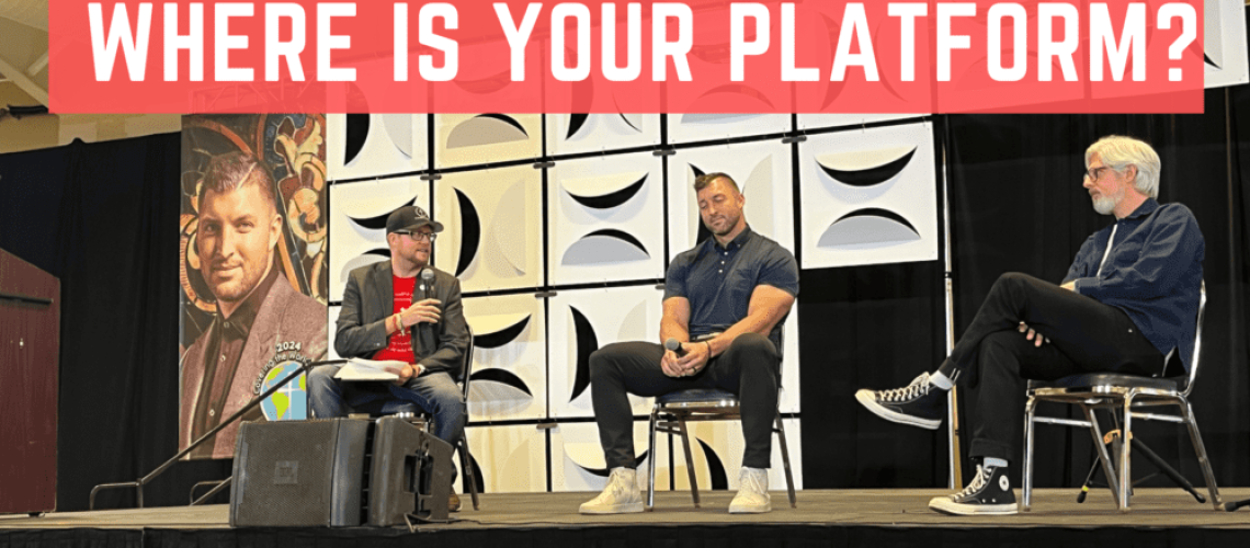 Where is YOUR platform? Photo of Paul M. Neuberger, Tim Tebow, and Matt Maher on stage at the Covering the World in Christ Celebration